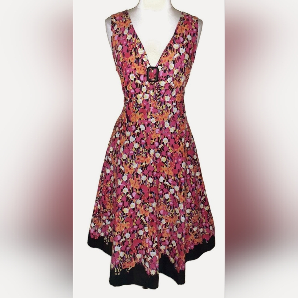 NOTATIONS Woman Plus Size 2XL A-Line Orange Pink Black Floral Sleeveless Dress